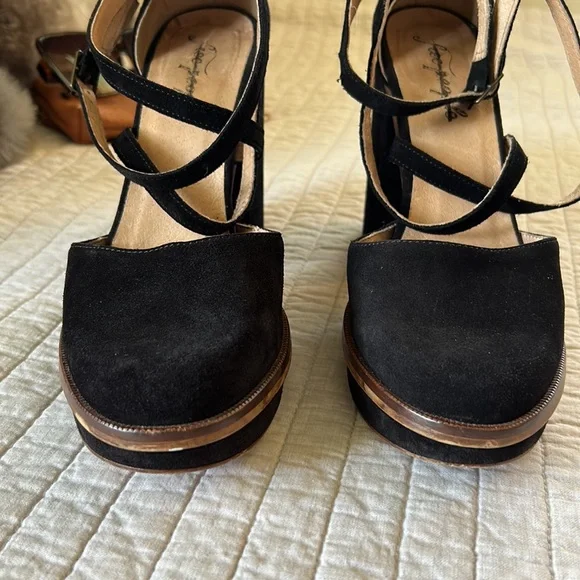 Free people Remi suede black leather platform Mary jane chunky block heels 40 - Picture 7 of 16